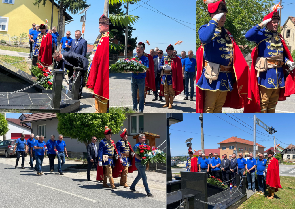 Polaganje vijenaca kod Spomen-križa, HČZ Sv. Petar Orehovec i Pukovnija Orehovečki, izvor fotografije: privatna arhiva Općine Sveti Petar Orehovec